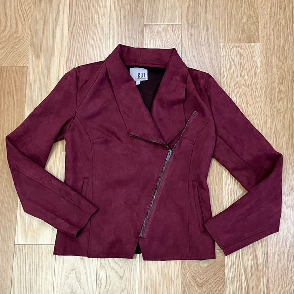 Kut From The Kloth Merlot Burgundy Faux Suede Moto Jacket - XS - Picture 9 of 11